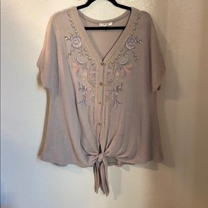 Boutique Button Up Tie Front Shirt